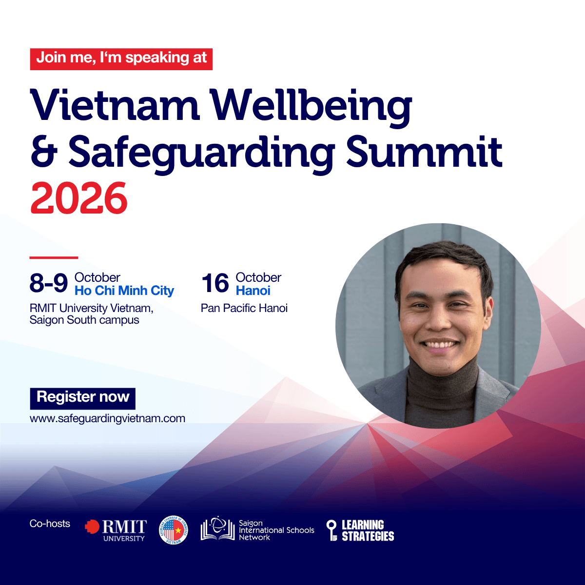 Speaker graphic: Hieu Tran speaking at the Vietnam Wellbeing & Safeguarding Summit 2026